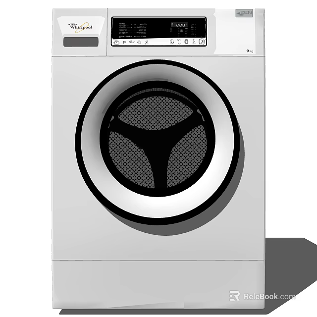 Front Load White Washing Machine With Digital Control Panel Round Door Mesh Design 3d model 