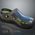 Shiny Dark Clogs With Yellow Perforations Gray Strap Black Sole And Green Inner 3d model