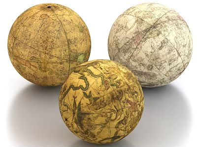 Vintage Globe Decorative Ornament Set For Home Decor With Antique Style Display Pieces 3d model