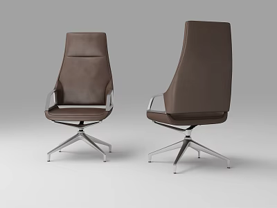 Modern Brown Leather Office Chairs With Chrome Metal Base And Ergonomic Design 3d model