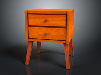 Wooden Modern Bedside Table With Two Drawers And Slim Legs Design 3d model
