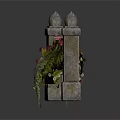 Ornate Stone Flower Shelf With Decorative Columns And Colorful Pink Yellow White Blooms