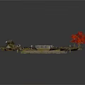 Ancient Architectural Model With City Walls Watchtower Courtyard And Red Tree