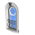 Classic Arched Window Design With Circular Top And Iron Railing Frame 3d model