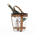 Wine Bottle And Glass In Transparent Ice Bucket With Wooden Straps And Handle