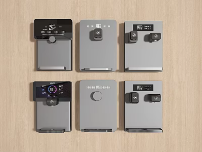 Six Modern Kitchen Appliances With Sleek Gray And Black Design Arranged Neatly On Wooden Surface 3d model