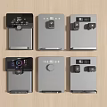 Six Modern Kitchen Appliances With Sleek Gray And Black Design Arranged Neatly On Wooden Surface