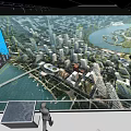 Advanced Modern Urban Tech Display Featuring Large Screen Cityscape River View And Data Visualization 3d model