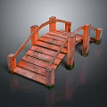 Red Wooden Arch Bridge With Steps Railings And Mossy Base On Dark Surface