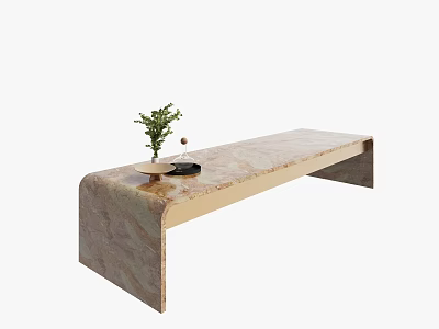 Elegant Modern Bar Counter With Marble Top Golden Accents And Green Plant Decor 3d model