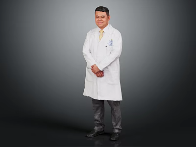 Man Wearing White Coat Standing with Crossed Hands on Gray Background 3d model