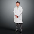 Man Wearing White Coat Standing with Crossed Hands on Gray Background 3d model