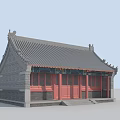 Traditional Chinese Ancient Building With Gray Tiled Roof Red Doors And Overhanging Eaves