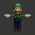 Green Hat Blue Overalls Game Character With Outstretched Arms And Brown Shoes