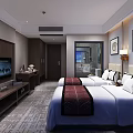 Modern Hotel Guest Room With Twin Beds Wall Lamps Decorative Paintings And Writing Desk