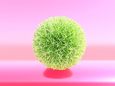 Green Fuzzy Sphere Decorative Ornament Set For Home Decoration With Pink Platform 3d model