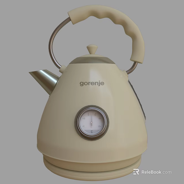 Gorenje Cream Colored Electric Kettle With Silver Spout And Round Dial Design 3d model 