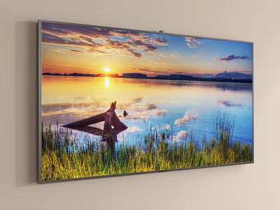 Wall Mounted TV Displaying Beautiful Sunset Over Lake With Reflections And Ducks 3d model