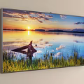 Wall Mounted TV Displaying Beautiful Sunset Over Lake With Reflections And Ducks