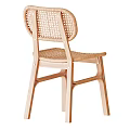 Light Wooden Dining Table Set With Green Plastic Chairs And Rattan Backrest Seats