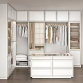 Modern White Walk-in Closet Interior Design With Hanging Clothes Drawers And Storage Areas