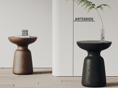 artemide side a few solid wood side a few round a few small tea table vase 3d model