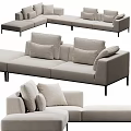 Sectional Sofa With Light Gray Upholstery Multiple Cushions Modular Design And Black Legs 3d model