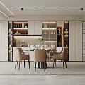 Elegant Modern Restaurant Interior With Open Layout Dining Table Marble Top And Wine Cabinet