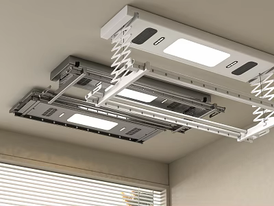 Modern Ceiling Mounted Electric Clothes Drying Rack With LED Lights And Retractable Design 3d model