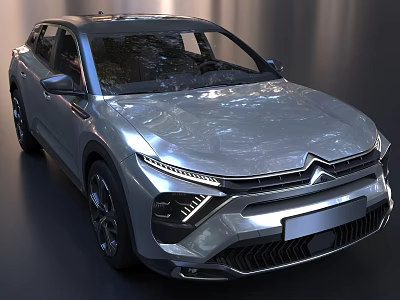 Citroën Silver Modern Crossover SUV Featuring Sleek Grille Distinctive Headlights And Smooth Body Lines 3d model