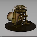 Ornate Golden Mechanical Model With Scroll Drum Gear Wheels And Wooden Base