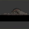 Realistic Insect Creature with Yellow Glowing Sections on Rocky Dirt Circular Base