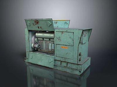 Rusted Green Industrial Machinery With Open Lid And Internal Mechanical Components 3d model