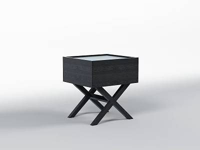 Modern Minimalist Wooden Nightstand With Glass Top And Cross Legs 3d model