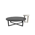 Stylish Black Round Coffee Table With Cross Legs And White Side Table 3d model