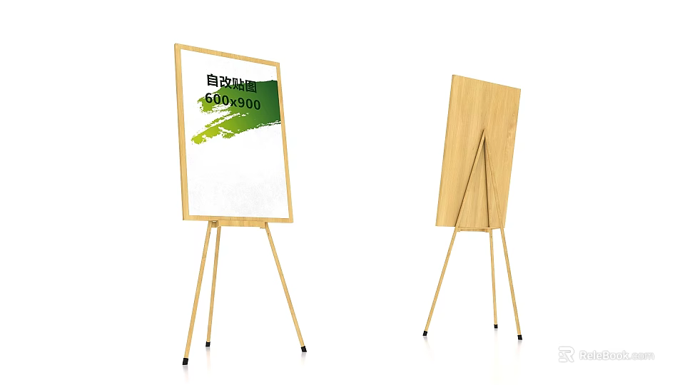 Two Natural Eco Friendly 600D 900 Easels With Whiteboard Green Graphic And Empty 3d model 