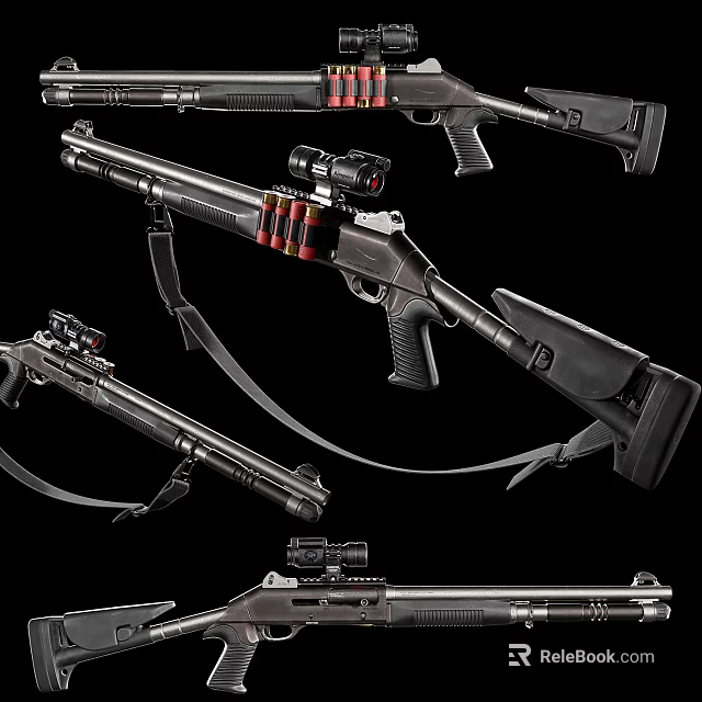 Tactical Shotgun And Rifle Designs With Scope Magazine And Stock Features 3d model 