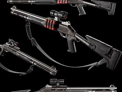 Tactical Shotgun And Rifle Designs With Scope Magazine And Stock Features 3d model