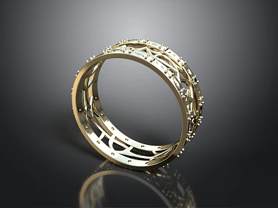 Elegant Golden Metallic Bracelet With Intricate Hollow Design And Decorative Patterns 3d model