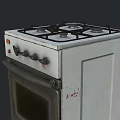 Vintage White Freestanding Gas Stove with Worn Surface Black Oven Door and Four Burners