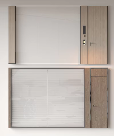 Modern Interior Wooden Partition Design With White Panel And Blinds 3d model