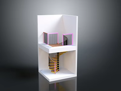 Architectural Model of Two Story Building with Spiral Staircase and Balcony Railings 3d model