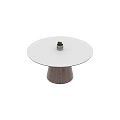 Winston 63 Inch Round Dining Table With Wooden Tapered Base And Small Potted Plant