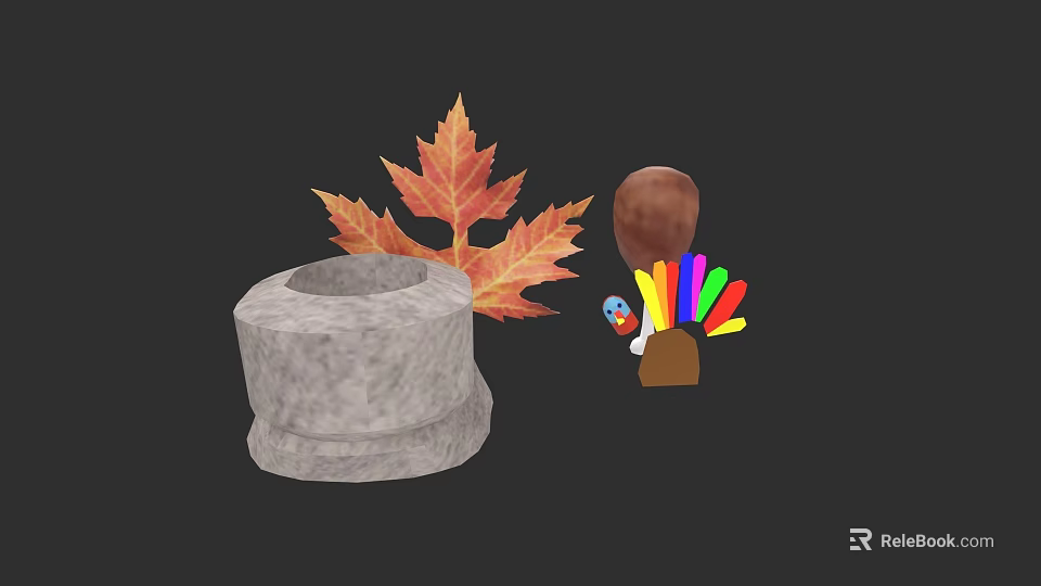 Stylish Autumn Clothing Accessories With Maple Leaf And Colorful Feather Decorations 3d model 