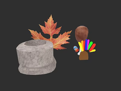 Stylish Autumn Clothing Accessories With Maple Leaf And Colorful Feather Decorations 3d model