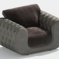 Modern Gray Tufted Single Sofa With Soft Velvet Upholstery And Round Arms