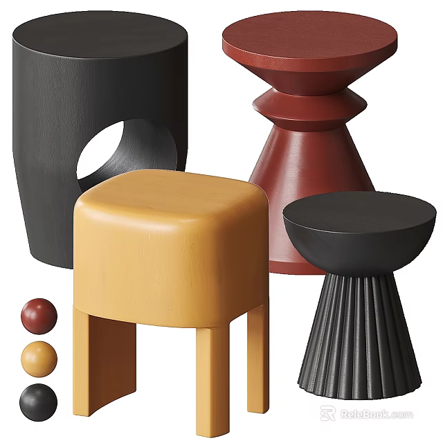 Stylish Side Tables With Various Colorful Designs And Unique Shapes For Modern Spaces 3d model 