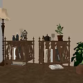 Carved Dark Wood Side Tables With Books Photo Frame Vase And Decorative Plants For Living Room