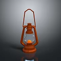 Orange Vintage Lantern With Glass Shade And Burning Flame On Base
