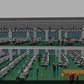Industrial Workshop Interior With Machinery Production Lines Workers Green Floor And Windows